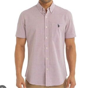 U.S. Polo Assn. Men's Pink and White Striped Button Down Shirt